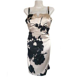 Stunning Le Chateau Creme with Black Floral Dress Size Large